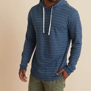 Marine Layer Mens Portola Beach Double Knit Pullover Hoodie Navy Blue Sz M